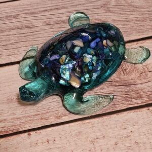 Handcrafted Resin Sea Turtle Sculpture - Blue and Green